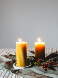 Striped pillar beeswax candle